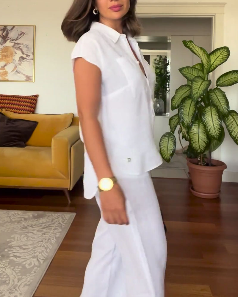 Cotton And Linen Solid Color Casual Trousers Suit