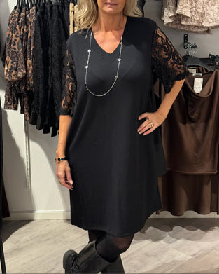 Stylish V-Neck Dress With Lace Sleeves