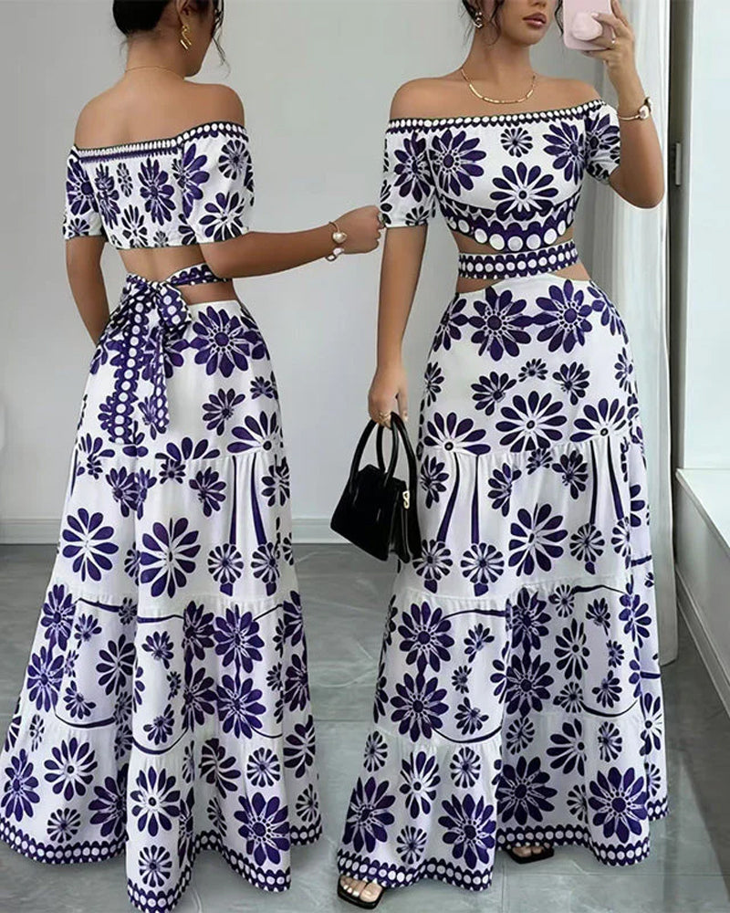 Off-Shoulder Floral Cutout Dress