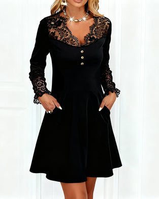 Patchwork V-Neck Elegant Dress