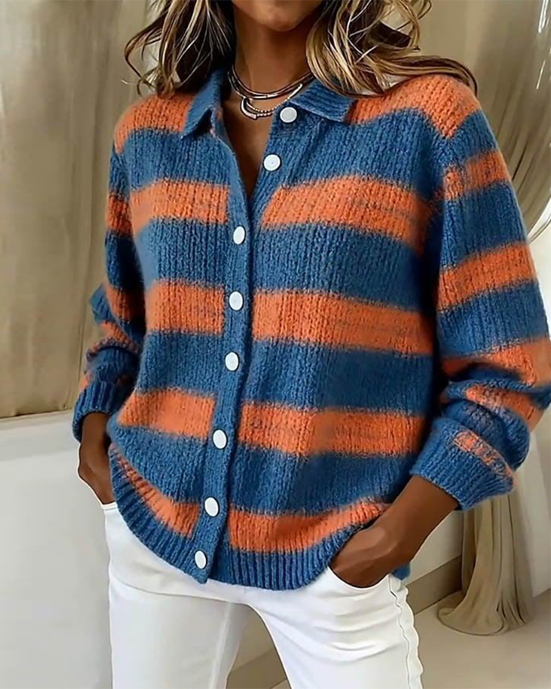 Everyday Striped Button-Down Cardigan