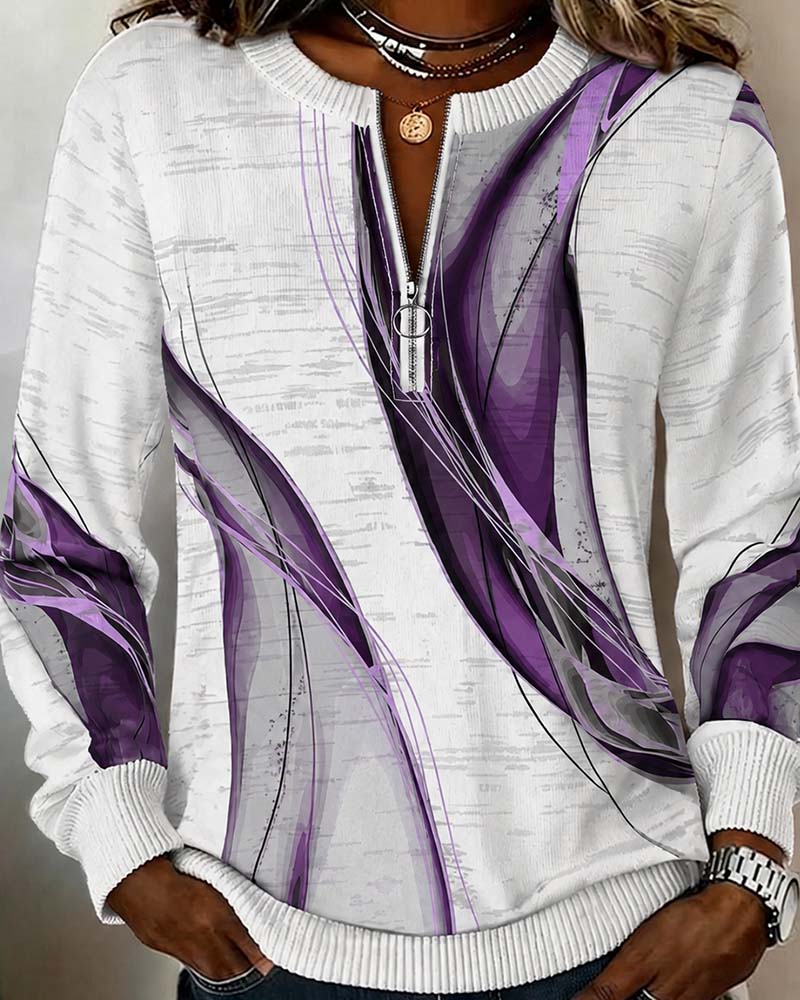 Zipper Pullover Contrast Loose Hoodie