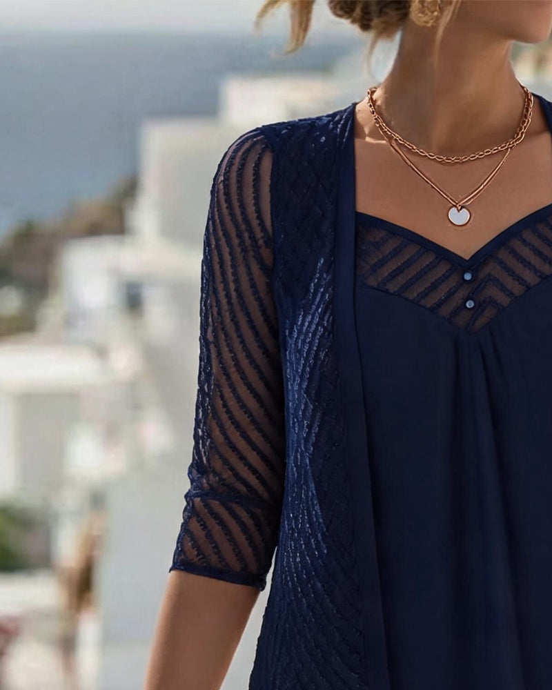 Solid Color Hollow Small V-Neck Dress