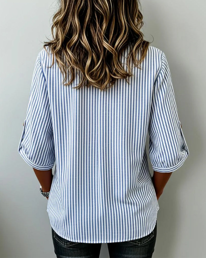 Casual Striped Henley Blouse