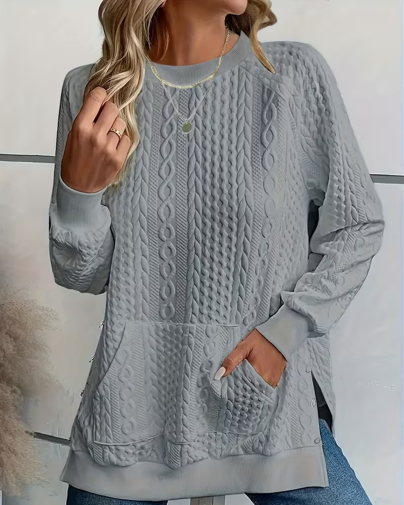 Crew Neck Casual Slit Pocket Sweatshirt