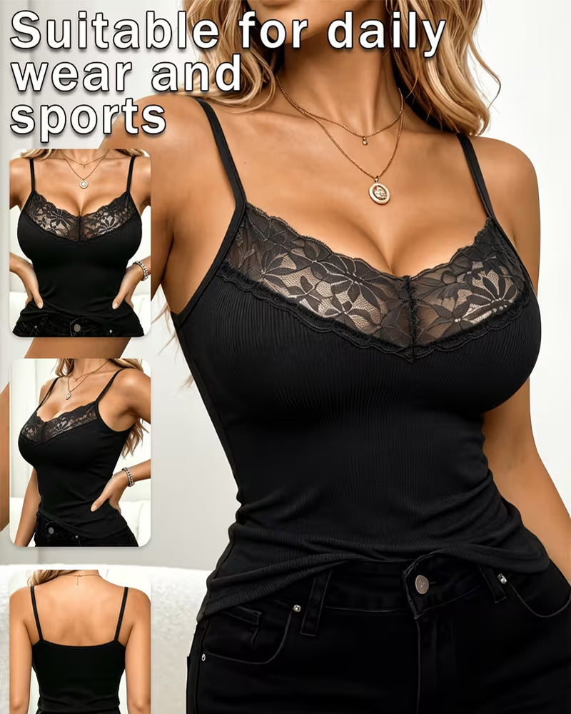 Lace Back Spaghetti Strap Tank Top