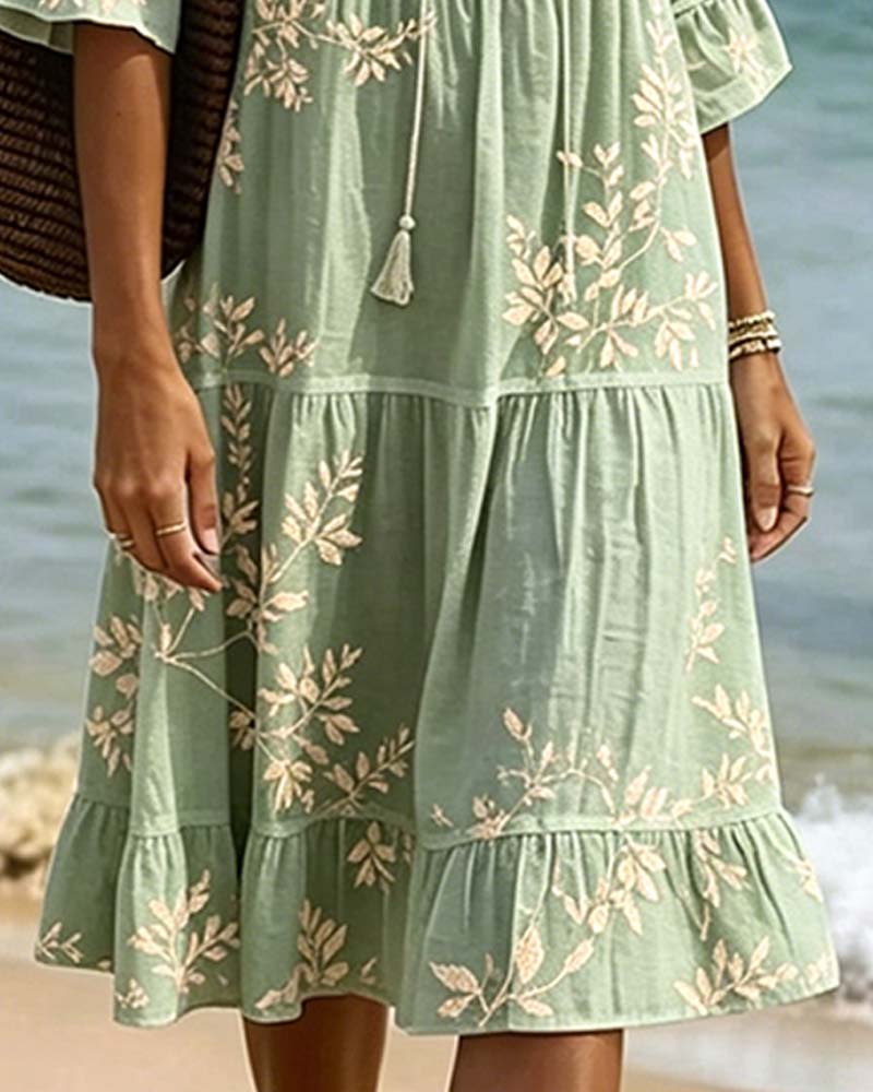 Ruffle V-Neck Tie Resort Dress