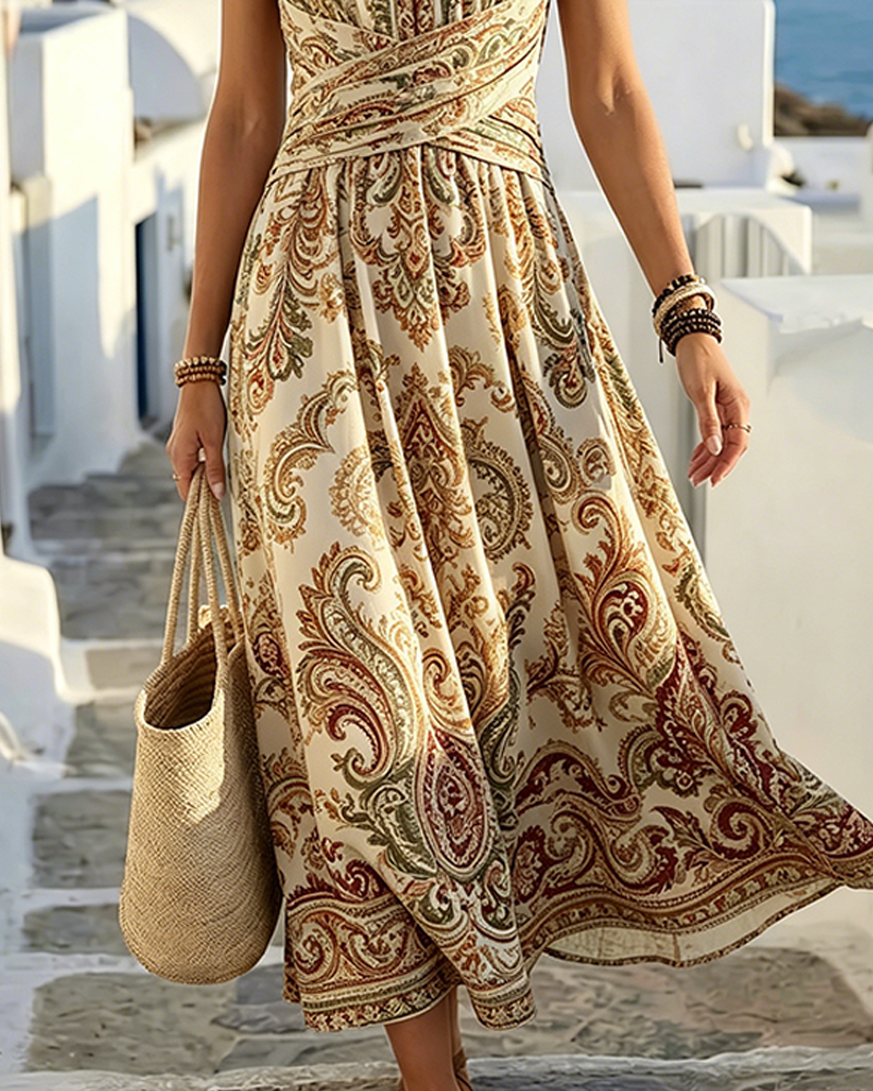 Square Neck Spaghetti Strap Vintage Floral Dress