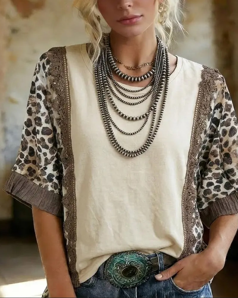 Leopard Patchwork Lace T-Shirt