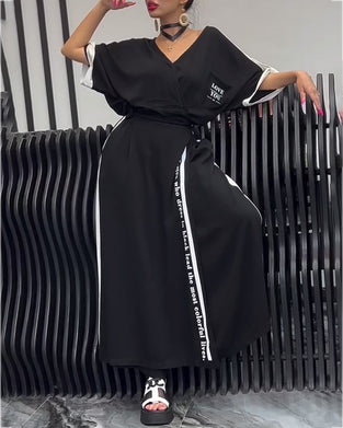 V-Neck Irregular Loose Trousers Suit