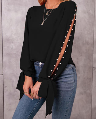 Stylish Solid Color Tie-Up Beaded Top