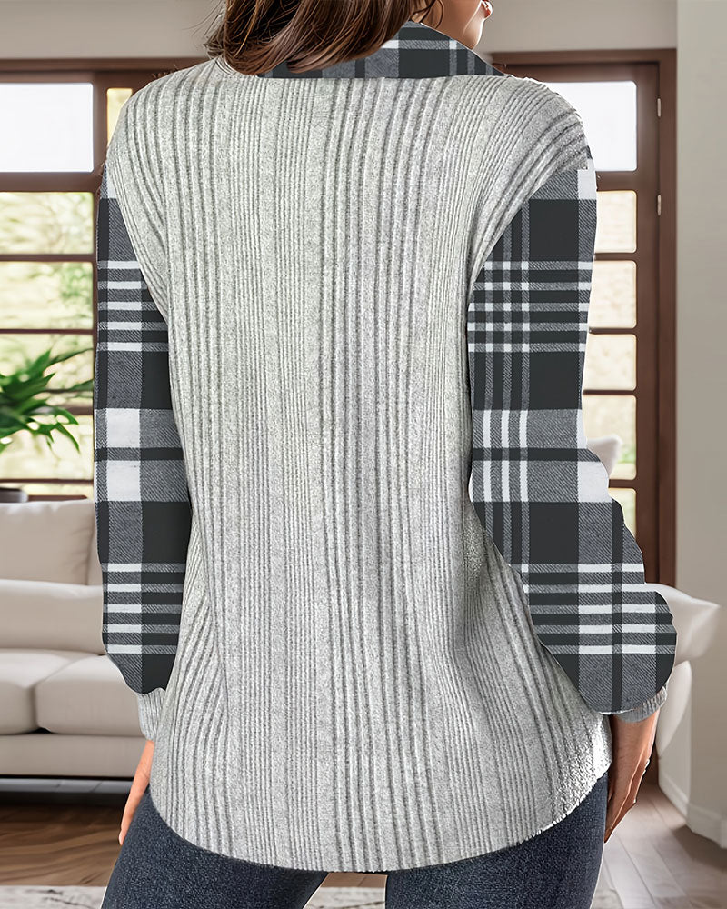 Collared Plaid Button Sweatshirt