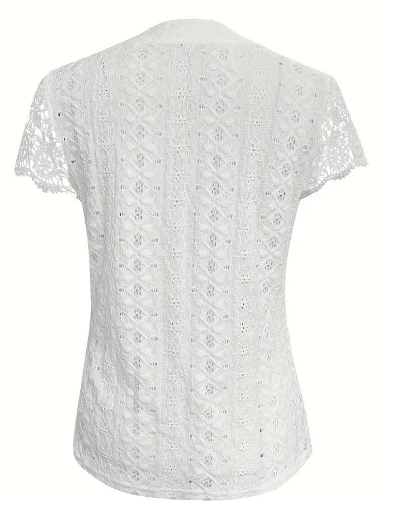 Solid Color Hollow Short-Sleeved Blouse