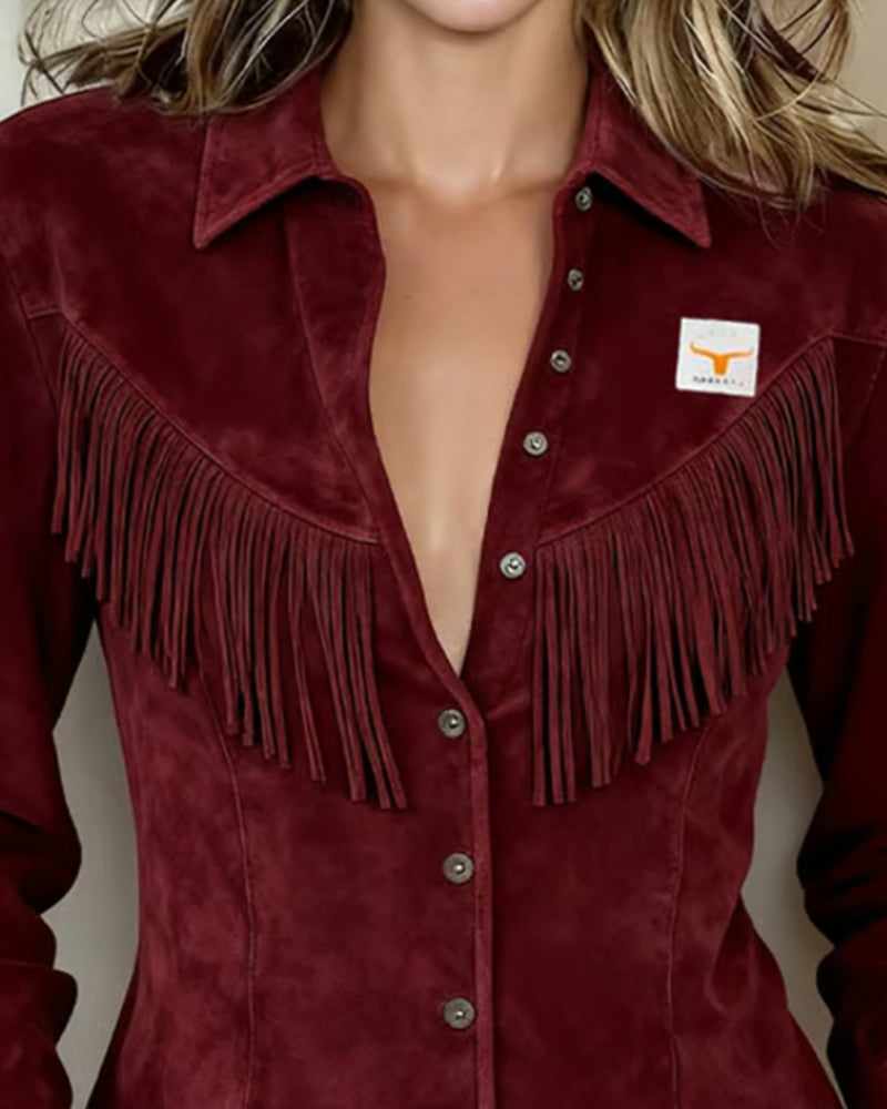 Fashionable Tassel Solid Color Shirt