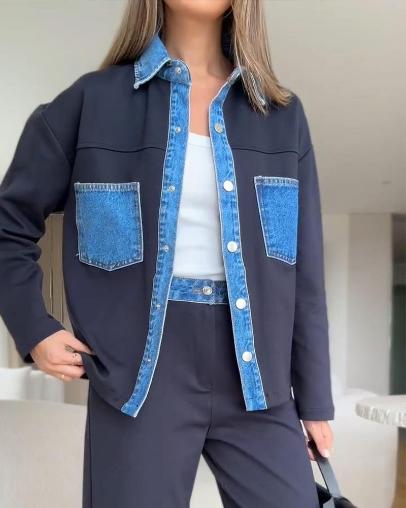 Color-Blocking Lapel Shirt