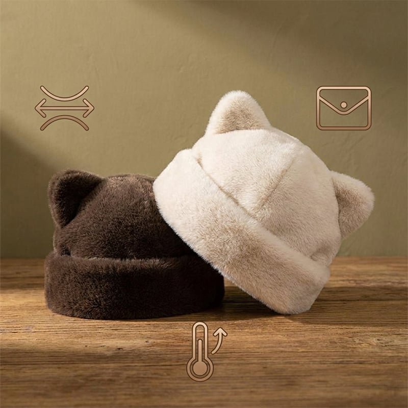 Leopard Print Plush Cat Ear Hat