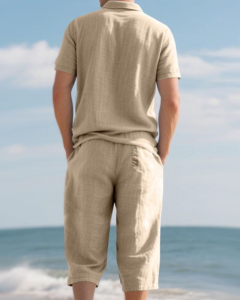 Men's Casual Polo Shirt and Cropped Pants Set