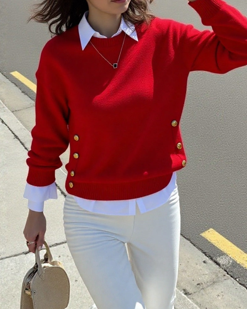 Metal Buckle Design Stylish Pullover