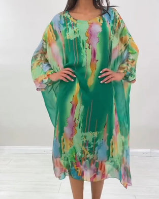 Round Neck Bat Sleeve Smudged Dress