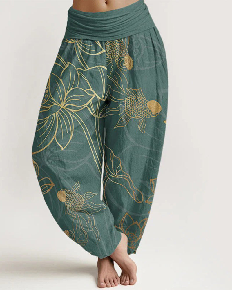 High Rise Pleated Waist Harem Pants