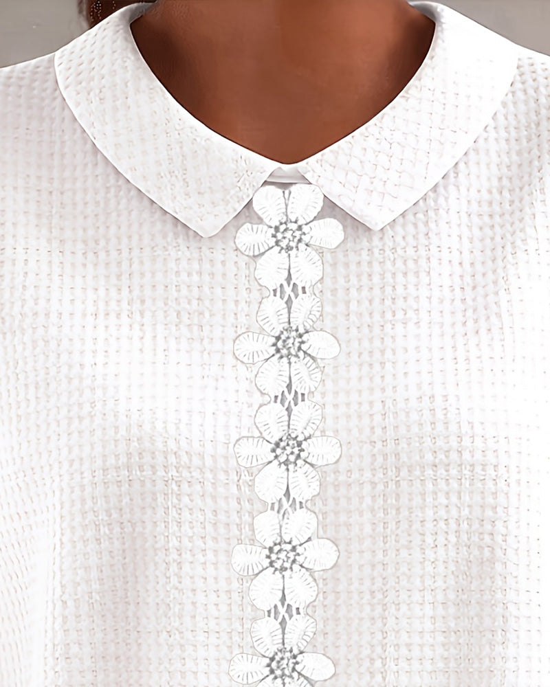Waffle-knit shirt with 3D floral collar