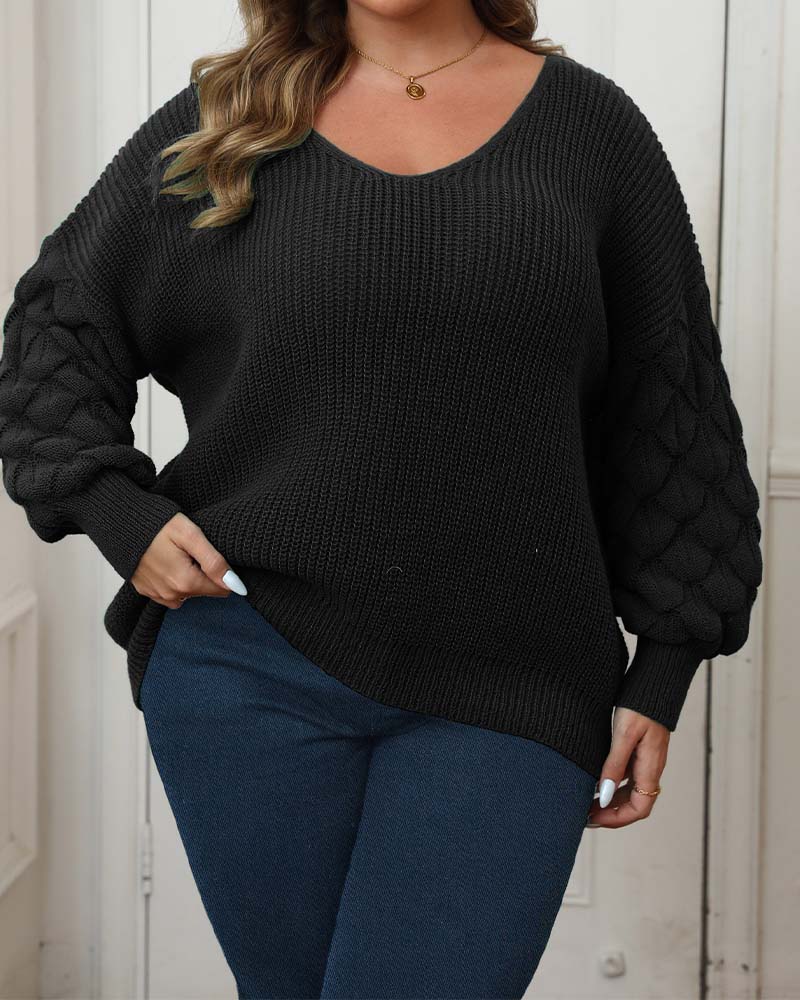 Puff Sleeve V-Neck Knit Pullover