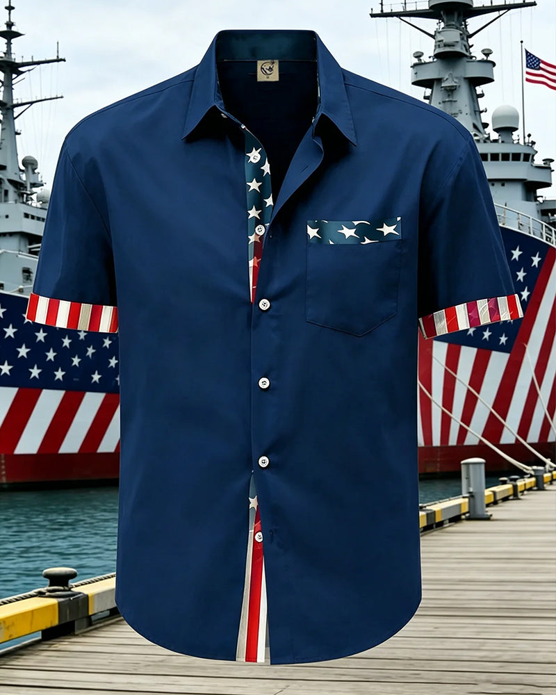 Stars And Stripes Print Short Sleeve Shirt