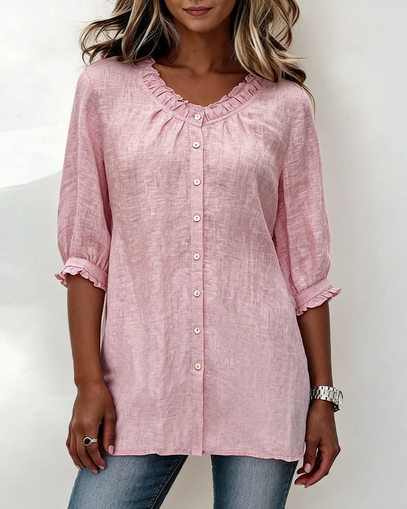 Ruffle Trim Button Shirt