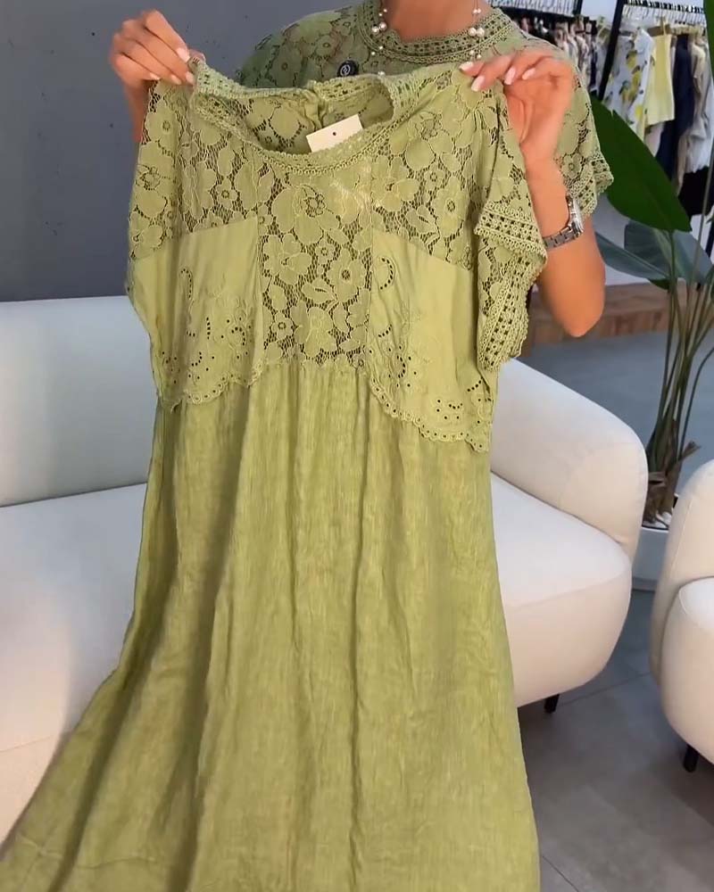Elegant Lace Trim Patchwork Maxi Dress