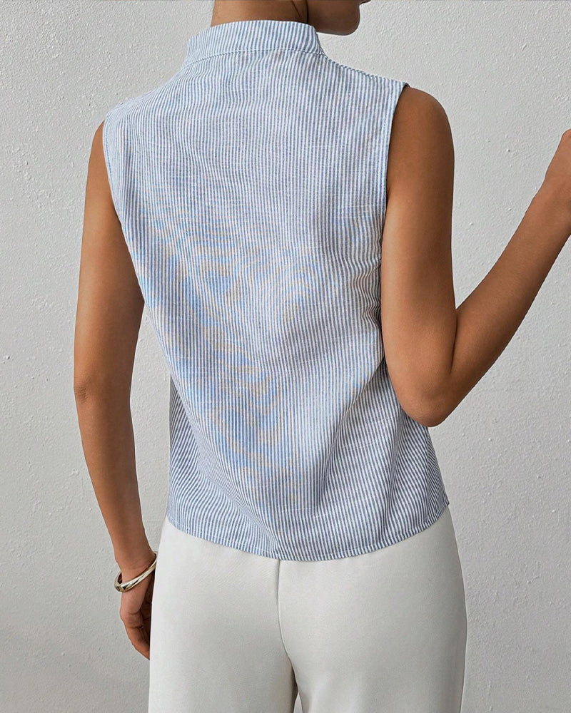 Sleeveless V-Neck Striped Blouse