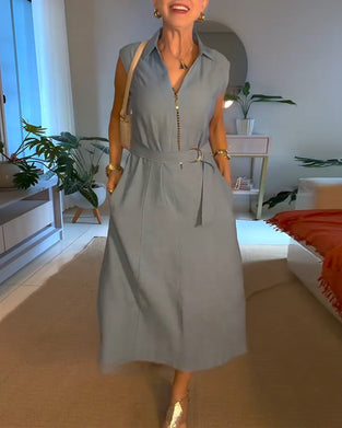 Elegant Lapel Long Dress