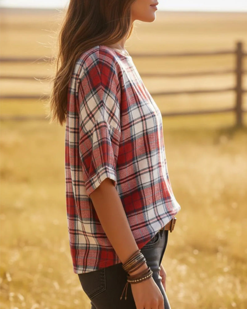 Crewneck Tartan Blouses