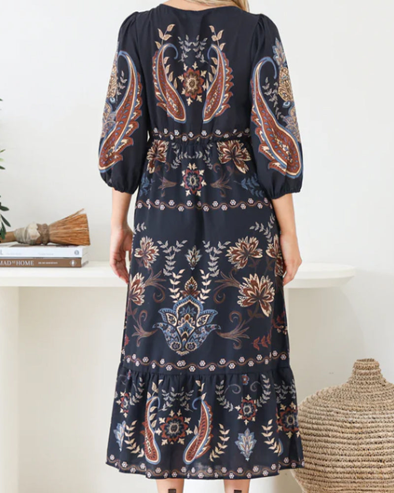 V-Neck Bubble Sleeve Dress