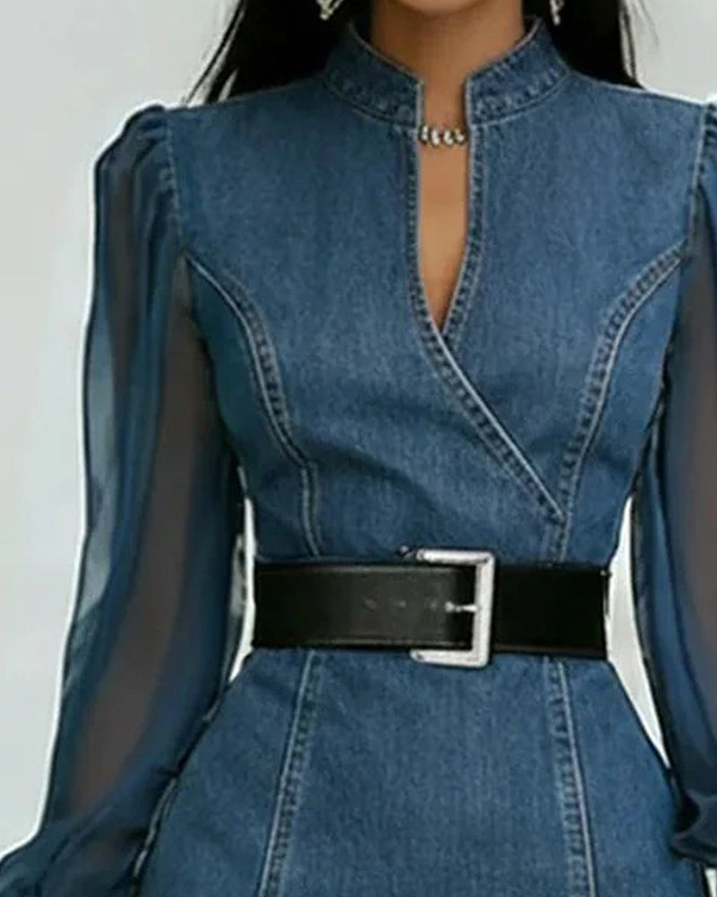 Mesh Patchwork Denim Dress