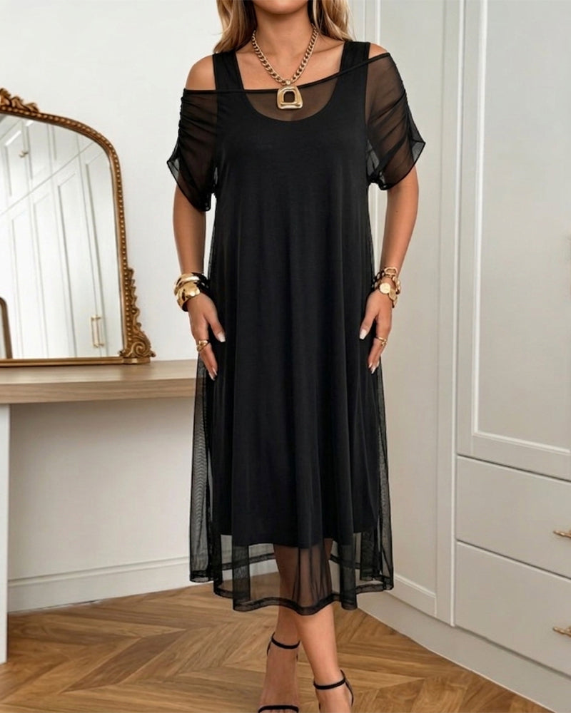 Tank Top Dress and Mesh Overdress Set