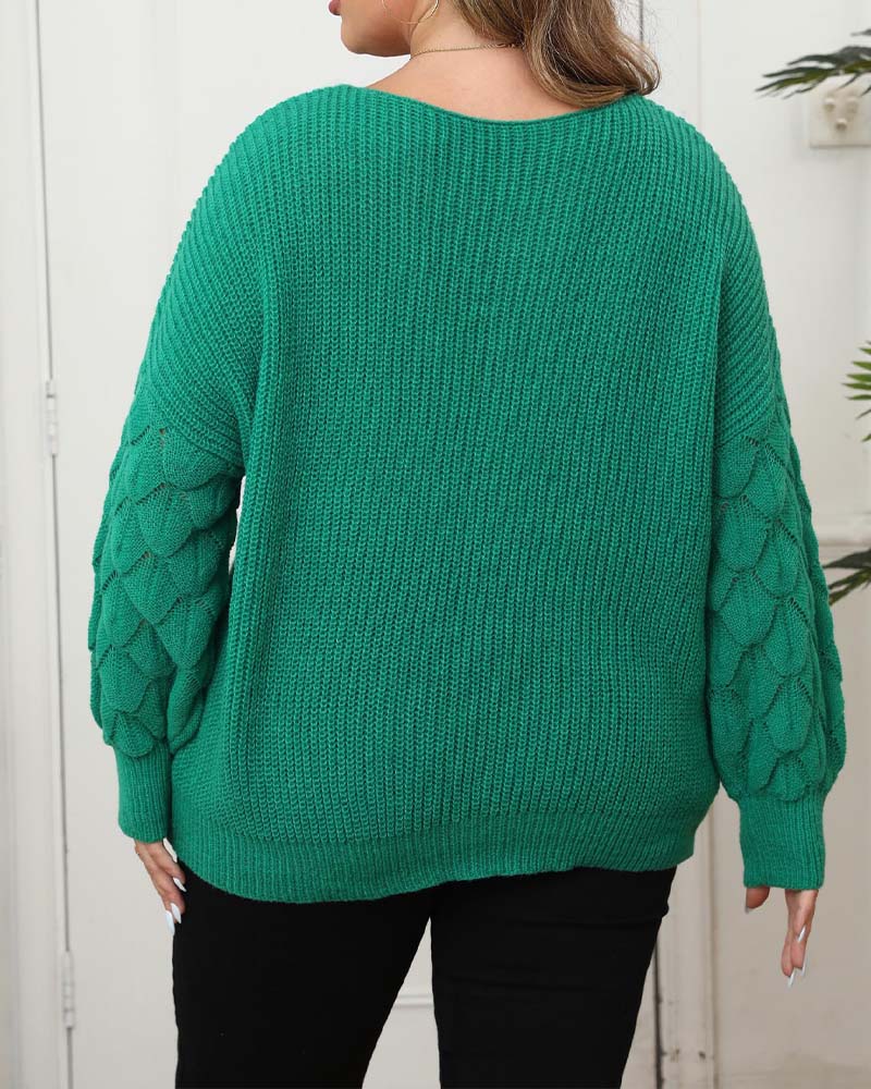 Puff Sleeve V-Neck Knit Pullover