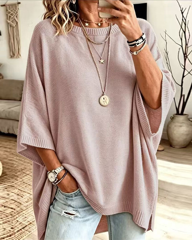 Loose Round Neck Solid Color Pullover