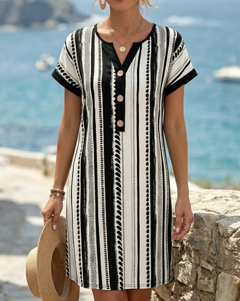 Polka Dot Stripe Button Dress