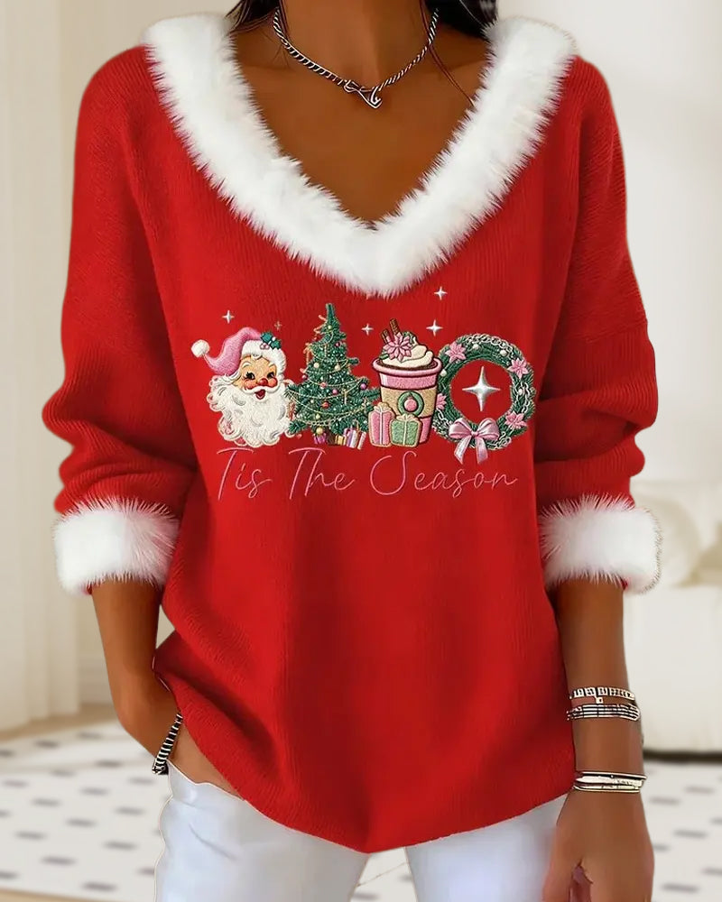 Fleece Patchwork Christmas Knit Top