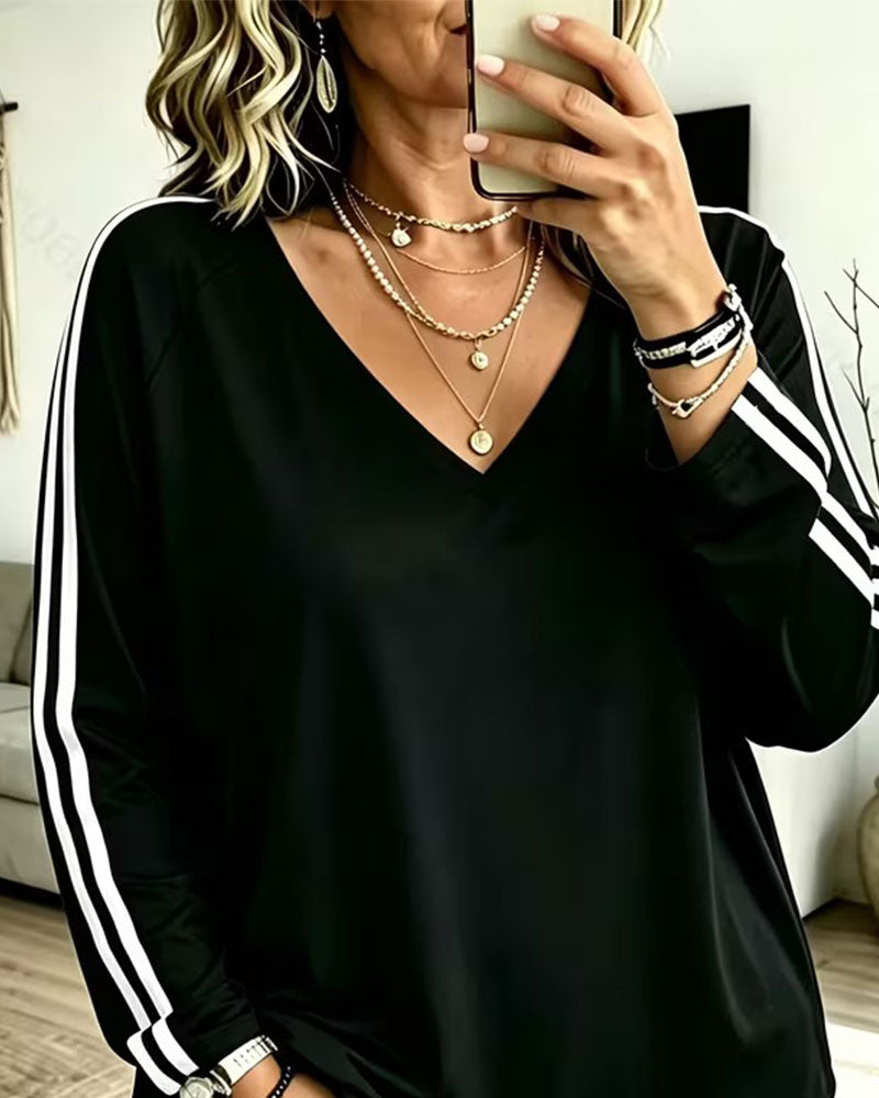 V-Neck Striped Loose Top