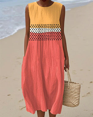 Polka Dot Round Neck Sleeveless Dress