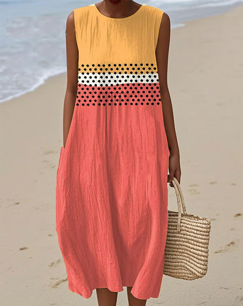 Polka Dot Round Neck Sleeveless Dress