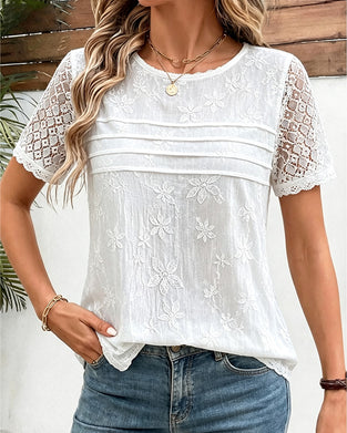 Lace Patchwork Pleated T-Shirt