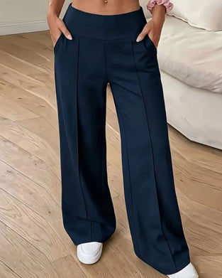 High Waist Pocket Wide-Leg Long Pants