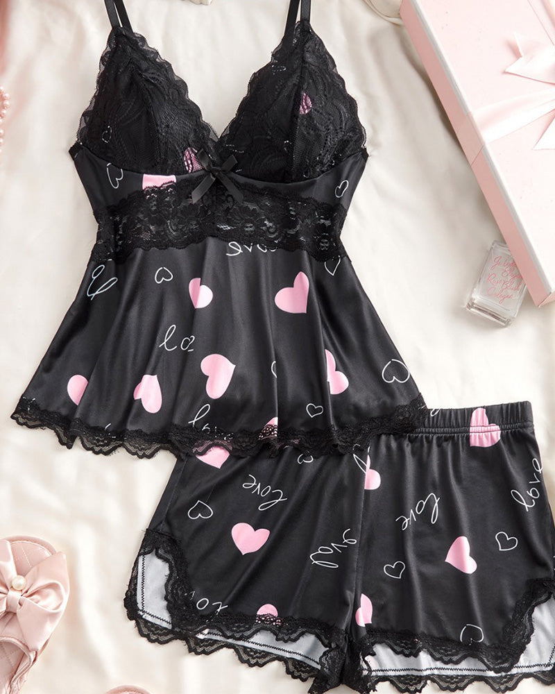 Lace Patchwork Sexy Pajama Set
