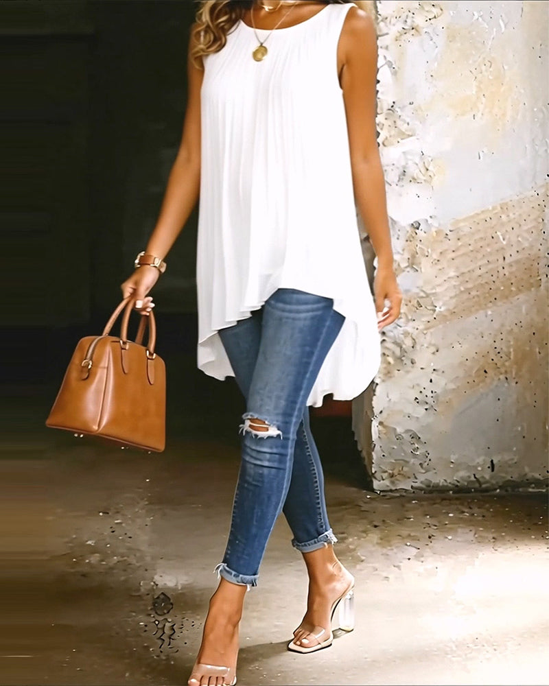 Sleeveless Pleated Irregular Blouse