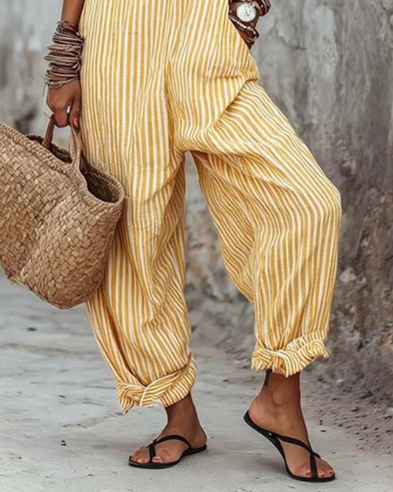 Wide Strap Striped Overalls Jumpsuit