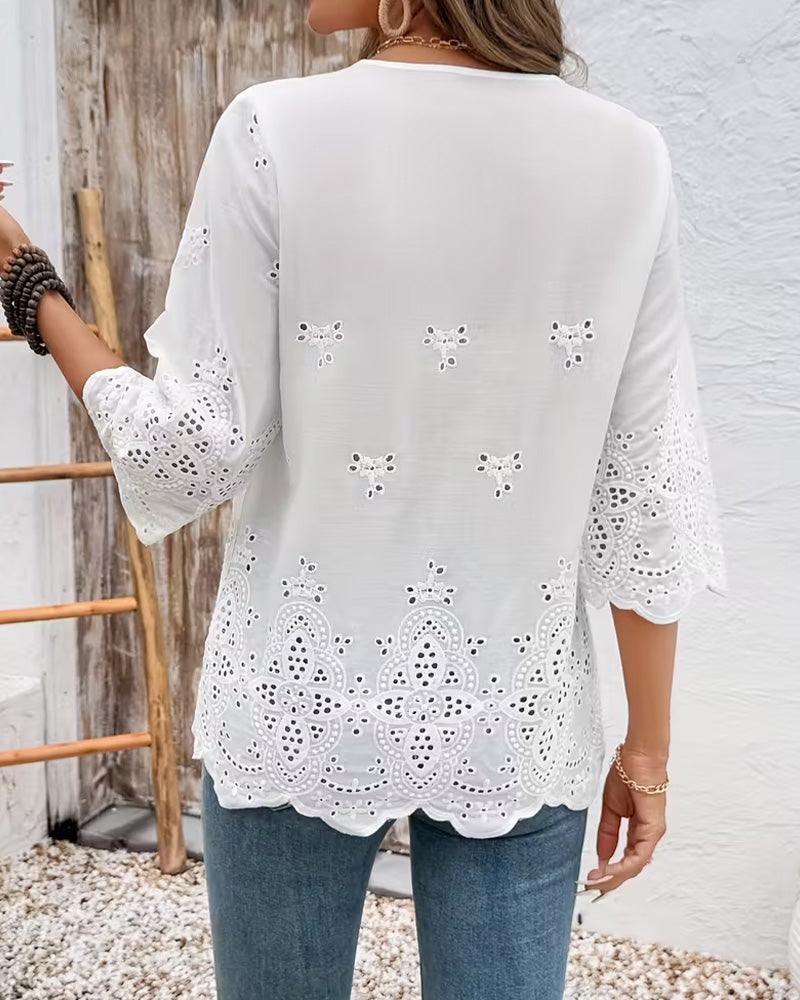 Sexy Openwork Lace V-Neck Blouses