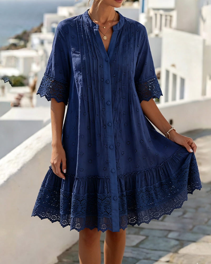 V-Neck Half-Sleeve A-Hem Dress