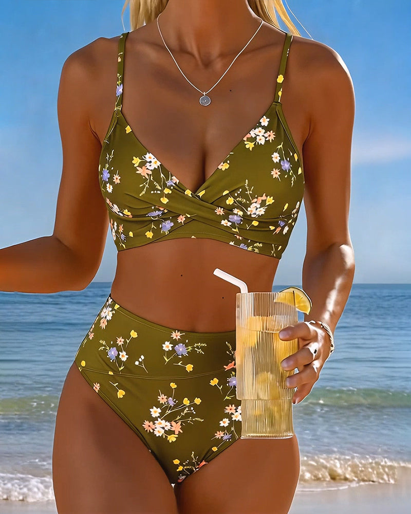 Sexy Crisscross Floral Print Bikini